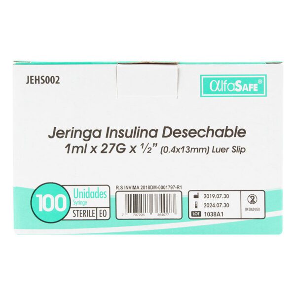 Jeringa Alfa Ins.1 Ml 27Gx1/2(13Mm)100Ud