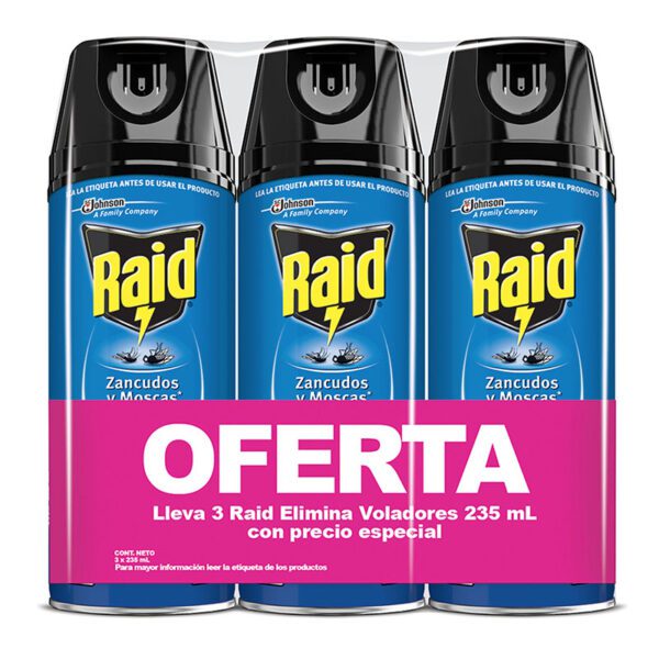 Raid Spray Elimina Voladores 235 Ml 3 Unidades Precio Especial