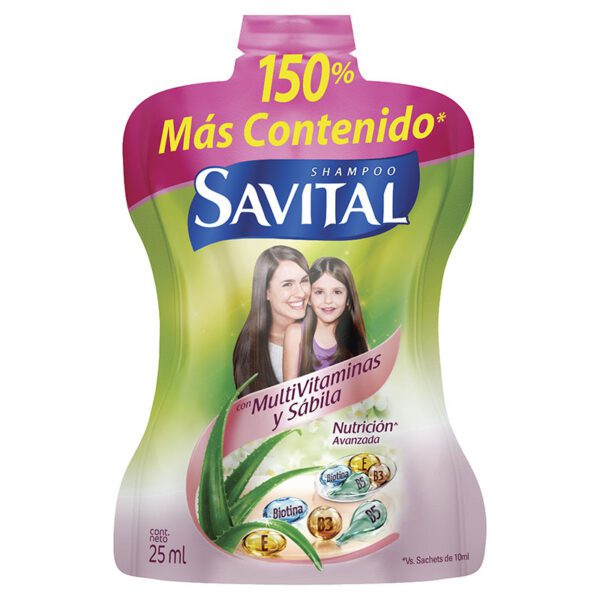 Shampoo Savital Multivitaminas Sábila 25 Ml 20 Sobres - Imagen 2