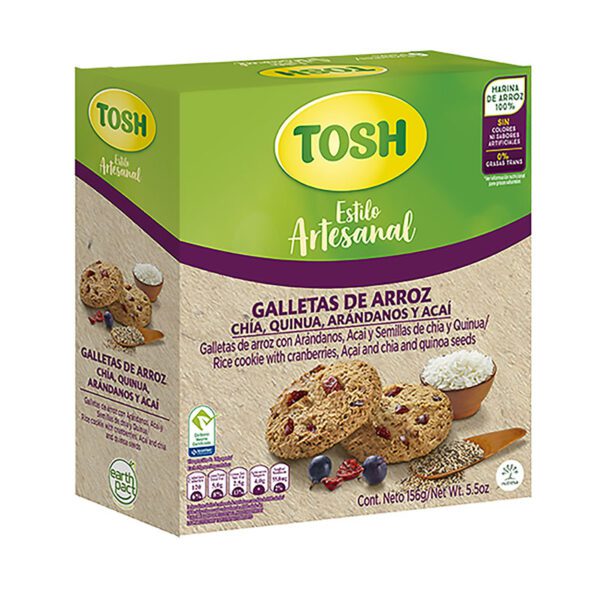 Galletas Tosh Artesanal Arroz Arándanos Acai 156 Gr