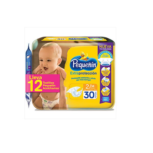 Pañal Pequeñin Extra Protección Etapa 2 30 Unidades + Toallitas Acolchamax 12 Unidades - Imagen 2