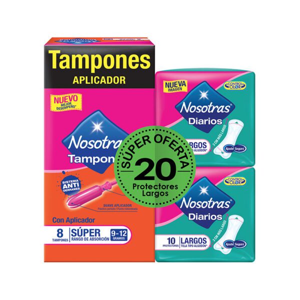 Tampones Nosotras Aplicador Regular 8 Unidades + 2 Protectores Largos Súper Oferta - Imagen 2