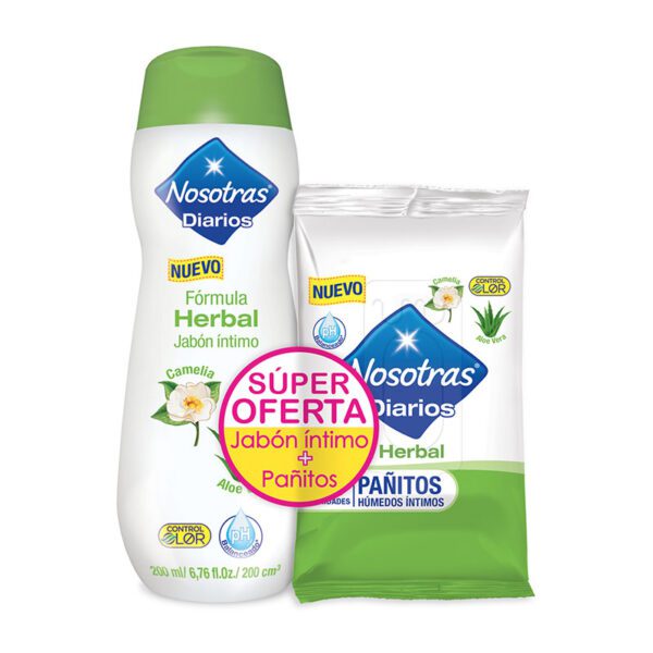 Jabón Íntimo Nosotras Herbal 200 Ml + Pañitos Húmedos Herbal Súper Oferta - Imagen 2