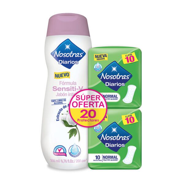 Jabón Íntimo Nosotras Sensiti-V 200 Ml Super Oferta + 20 Protectores