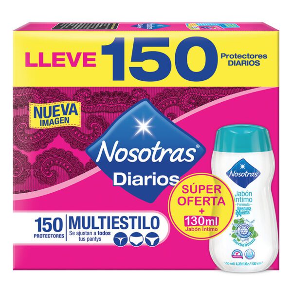 Protector Nosotras Diario Multiestilo 150 Unidades + Jabón Íntimo 110Ml