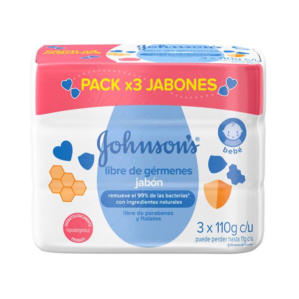 3 Jabón Johnson Baby Libre De Gérmenes 110 Gr Pack