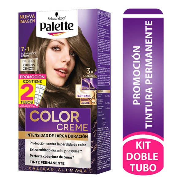 Palette Color Creme Kit 7-1 Rubio Medio Cenizo + Dt - Imagen 2