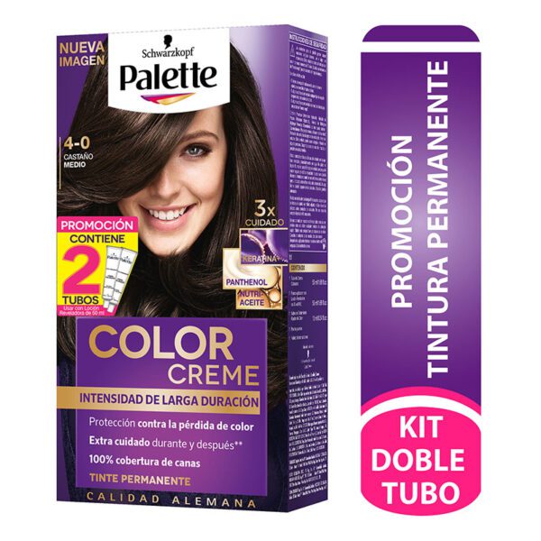 Palette Color Creme Kit 4-0 Castaño Medio + Dt - Imagen 2