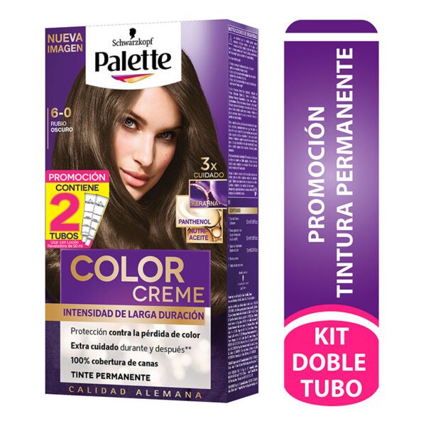 Palette Color Creme Kit 6-0 Rubio Oscuro Doble Tubo - Imagen 2