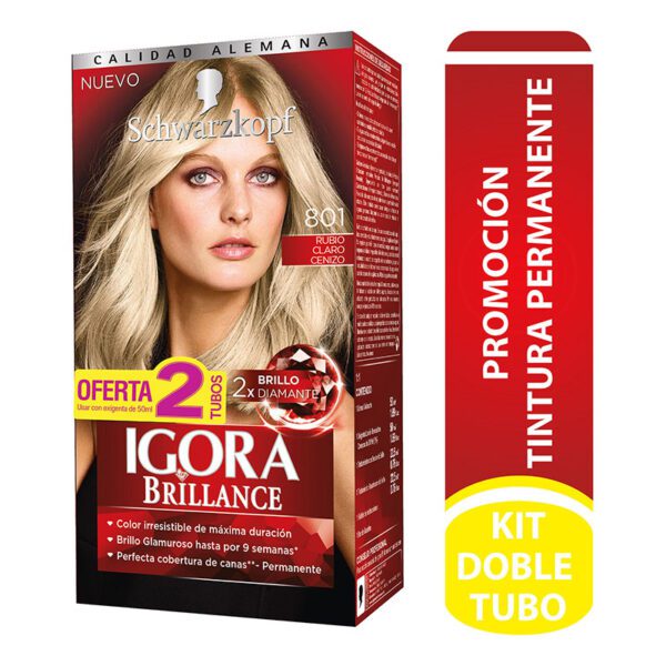 Igora Kit Brilla 801 Rubio Claro Cenizo  + Dt - Imagen 2