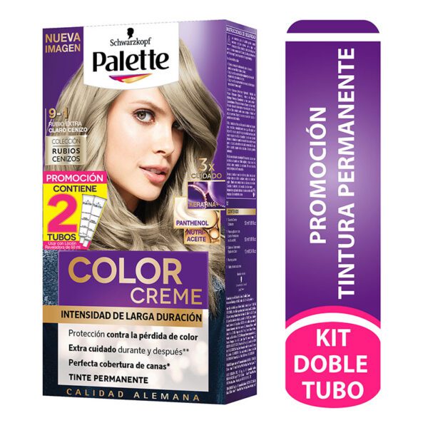 Palette Color Creme Kit 9-1 Rubio Extra Claro Cenizo + Dt - Imagen 2