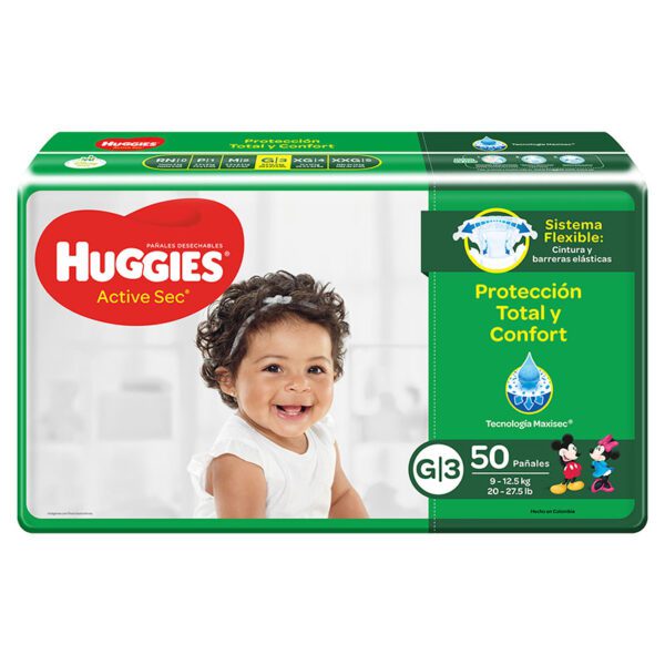 Pañal Huggies Active Sec Etapa 3 Grande 50 Unidades