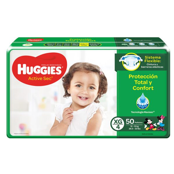 Pañal Huggies Active Sec Etapa 4 Extra Grande 50 Unidades