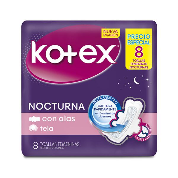 Toalla Kotex Nocturna Tela 8 Unidades Precio Especial