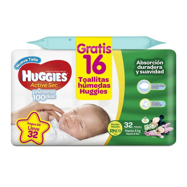 Pañal Huggies Aspd Recién Nacido Pague 30 Lleve 32 Gratis 16 Toallas - Imagen 2