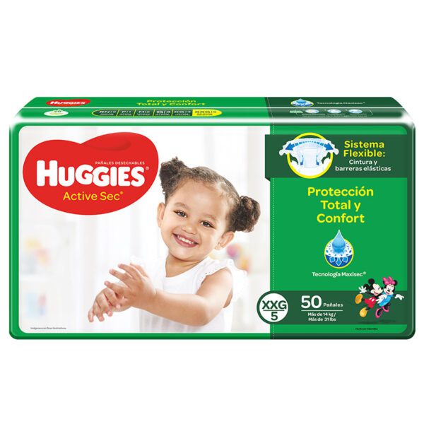 Pañal Huggies Active Sec Etapa 5 Xxg 50 Unidades