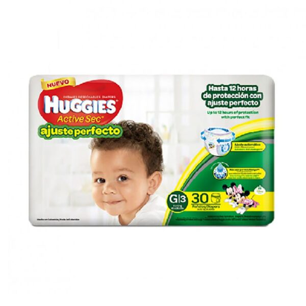 Pañal Huggies Active Sec Ajuste Perfecto Etapa 3 Gde 30 Unidades