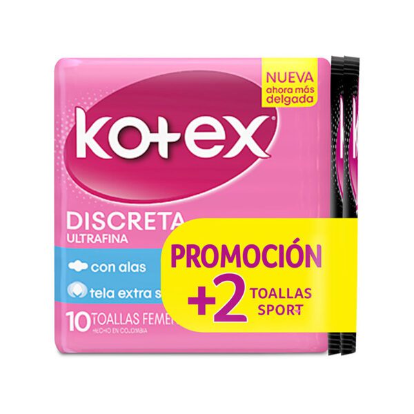 Toalla Kotex Discreta 10 Unidades Promo 2 Toallas