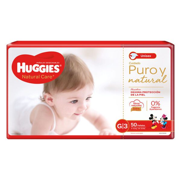 Pañal Huggies Natural Care Unisex Grande Etapa 3 50 Unidades