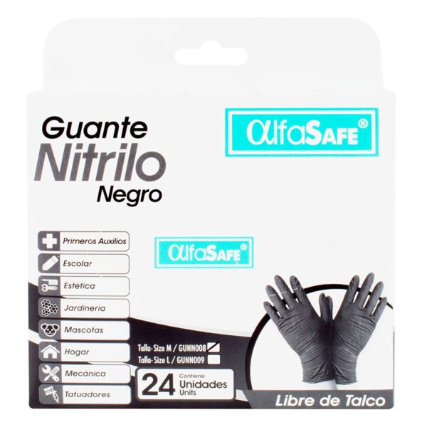 Guantes Nitrilo Alfasafe Negro Talla M 24Uds