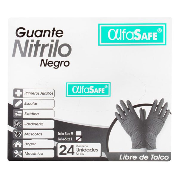 Guantes Nitrilo Alfasafe Negro Talla L 24Uds - Imagen 2